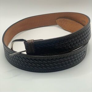 Vntg Tex Tan Dark Brown Woven Look Western Cowboy Leather Cowhide Belt 36 021063